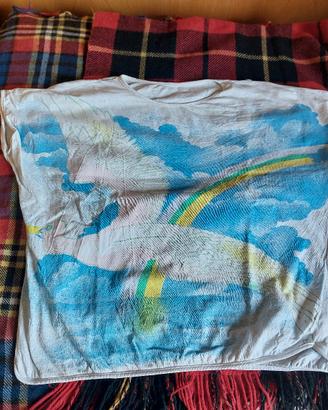 Maglietta vintage oversize con cigno e arcobaleno