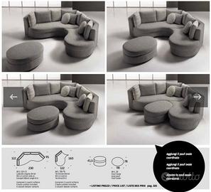 Divano cinque posti divisibile pouf sfoderabile