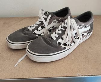 Vans Boy's Ward Flame Check Grey Pewter/White