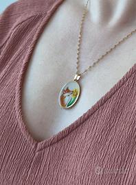 collana in acciaio inox dorato dipinta a mano