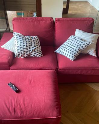 Divano sfoderabile 2 sedute bordeaux + pouf