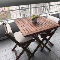 Tavolino da giardino in legno 70x70, 2 sedie