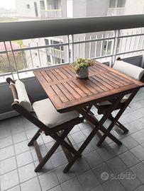 Tavolino da giardino in legno 70x70, 2 sedie