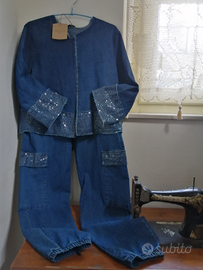 Completo pantalone NUOVO-jeans stretch-paillettes