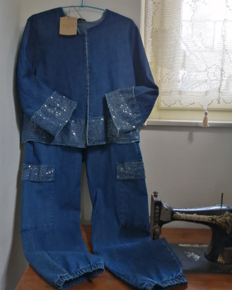 Completo pantalone NUOVO-jeans stretch-paillettes