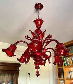Lampadario rosso vetro di Murano