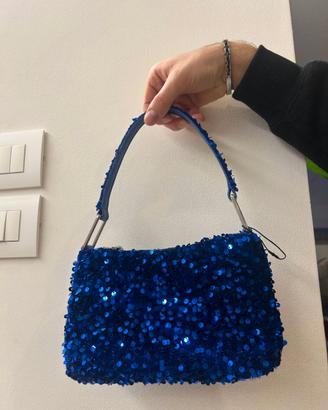 Borsa Baguette Pull&Bear Blu Elettrico con Paillet