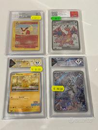 4 carte gradate pokemon charizard pikachu etc