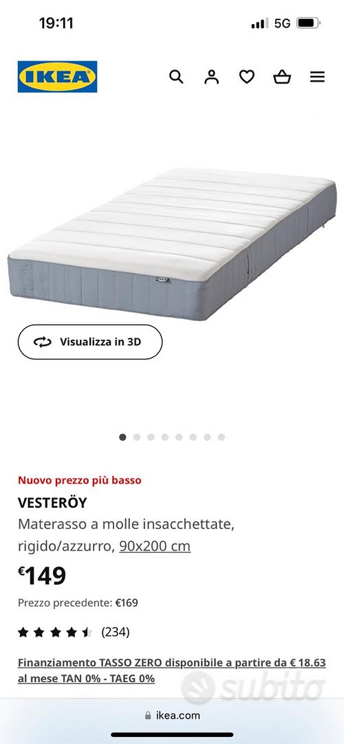 VESTERÖY materasso a molle insacchettate, rigido/azzurro, 140x200 cm - IKEA  Italia