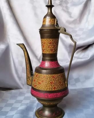 Brocca Caraffa Vintage in Ottone Smaltato e Inciso