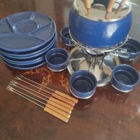 Set Fonduta Vintage in Metallo Smaltato Blu