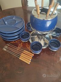 Set Fonduta Vintage in Metallo Smaltato Blu