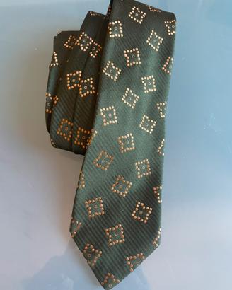 Cravatta verde oliva con fantasia oro - Fraca