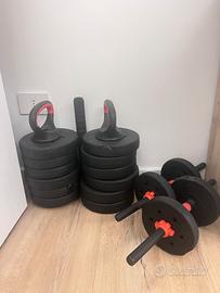 Set manubri regolabili 40 kg + elastici fitness.