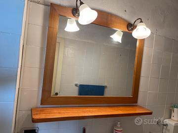 Specchio bagno legno massello con mensola