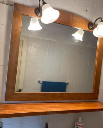 Specchio bagno legno massello con mensola