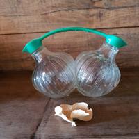 Oliera doppia vintage in vetro per olio e aceto
