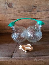 Oliera doppia vintage in vetro per olio e aceto