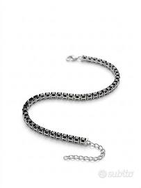 Bracciale tennis in argento con pietre nere