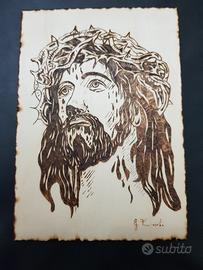 Quadro Pirografato a mano.  Gesù 