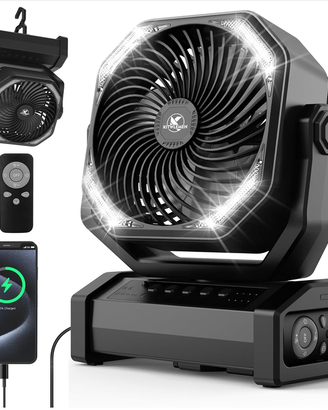 Ventilatore da Campeggio D12 con Luce+Telecomando