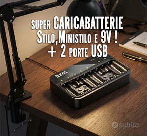 Carica Batterie stilo ministilo e 9V + 2 usb