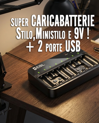 Carica Batterie stilo ministilo e 9V + 2 usb