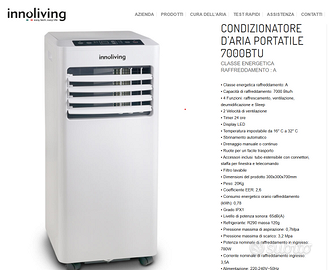 CONDIZIONATORE D'ARIA PORTATILE 7000 BTU INN-520
