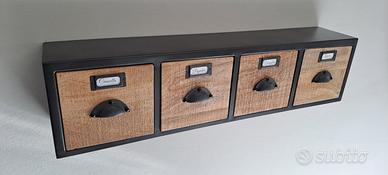 MENSOLA PARETE IN METALLO E LEGNO CON CASSETTI