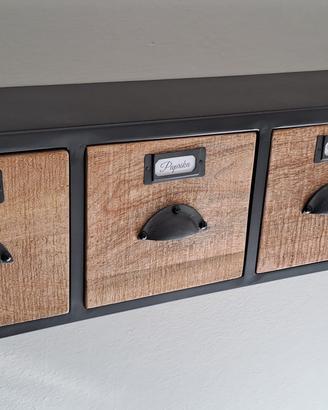 MENSOLA PARETE IN METALLO E LEGNO CON CASSETTI