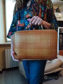 Borsa valigetta vintage legno e paglia 