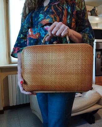 Borsa valigetta vintage legno e paglia 