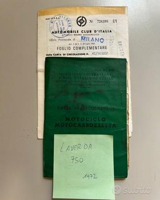 Libretto + foglio complementare Laverda 750 1972