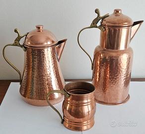 Tris/set in rame  e manici  in ottone/bronzo