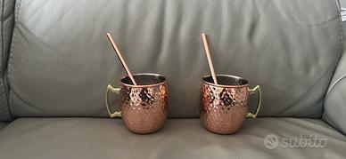 Tazze per cocktail mojito color rame con cannucce