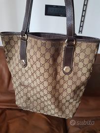 Borsa Gucci tote bag in tela e pelle vintage  