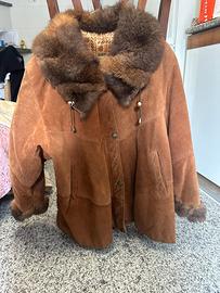 Giacca vera pelle marrone con pelliccia vintage