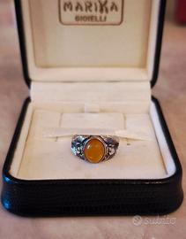 Anello argento antico 925 lavorato con  ambra 