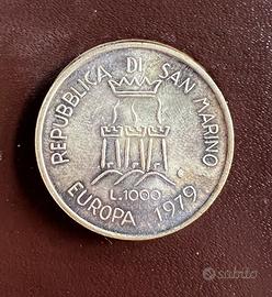 Moneta 1000 Lire Argento San Marino 1979