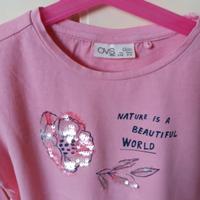 💖T-shirt Rosa ML  con Paillettes e Nodo 5/6 Anni