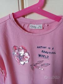 💖T-shirt Rosa ML  con Paillettes e Nodo 5/6 Anni