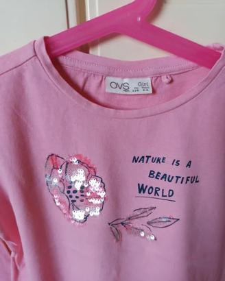 💖T-shirt Rosa ML  con Paillettes e Nodo 5/6 Anni