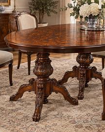 Tavolo ovale vintage intarsiato in legno