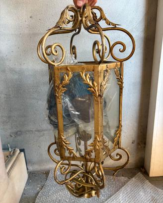 Lanterna lampadario artigianale dorato, barocco