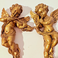 2 angeli dorati vintage scolpiti in legno