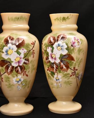 Coppia Vasi Opalina Antica - Dipinti a Mano