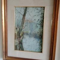 Quadro a olio torrente in giornata nebbiosa