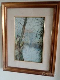 Quadro a olio torrente in giornata nebbiosa