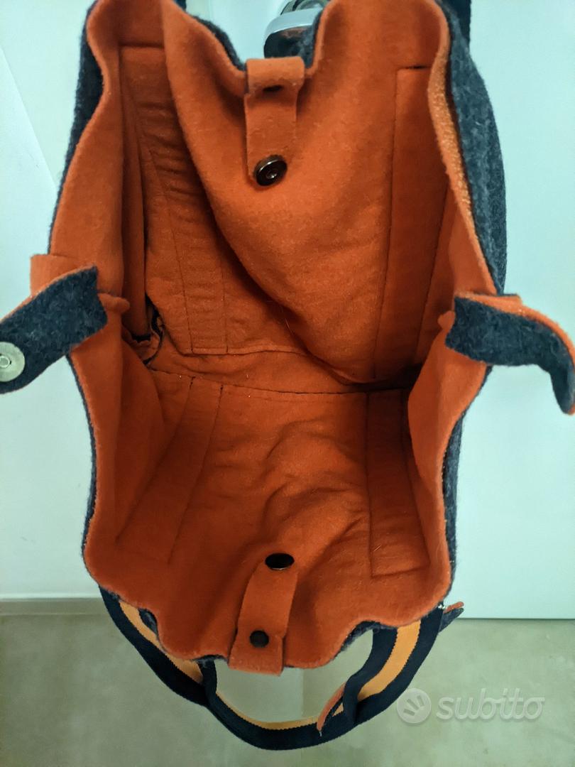 LaFiore24 Borsa In Feltro Da Donna - Shopper City Grigio Scuro Con Interno Arancione - Per Spesa, Lavoro, Tempo Libero