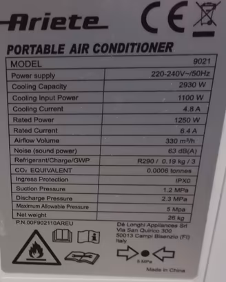 Condizionatore portatile Ariete 10000 BTU